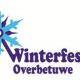 Winterfestijn logo zijn een lichtblauwe ijsster en een donkerblauwe ijsster die verbonden zijn met het woord Winterfestijn. Daaronder staat Overbetuwe