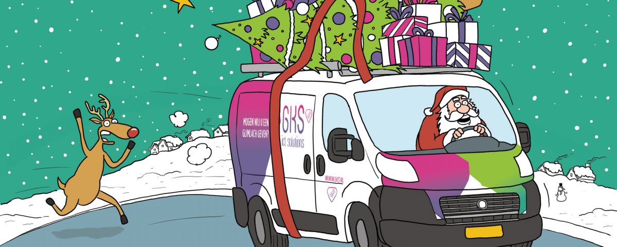Kerstman rijdt in bedrijfsbus van GKS ICT Solutions